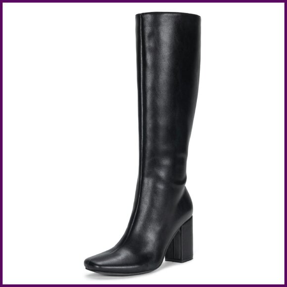 Women's Knee High Boots Block Heel Square Toe Zipper Tall Boots